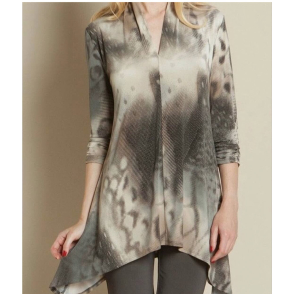 Clara Sun Woo Watercolor Asymmetrical Tunic Top S Grey Lagenlook Abstract E12